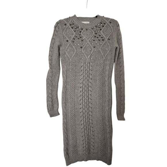 Kenar Gray 100% Merino Wool Sweater Dress with Embellishments size XS - Picture 2 of 10